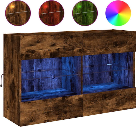 Wall Living Room Display Cabinet made of Particleboard with Glass & Lighting Smoky Oak 98.5x30x60.5cm