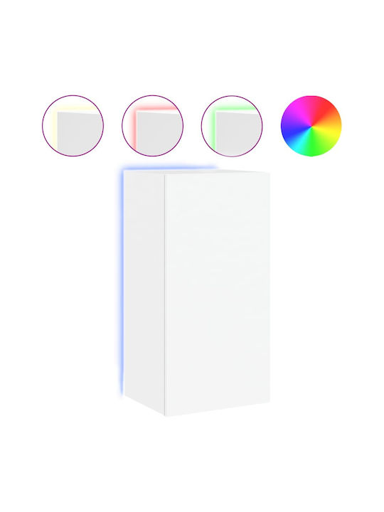 Wall Living Room Display Cabinet made of Particleboard with Glass & Lighting White 40.5x35x80cm