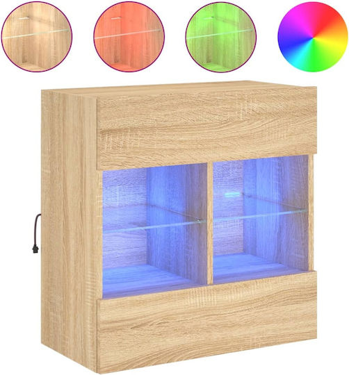Wall Living Room Display Cabinet made of Particleboard with Glass & Lighting Sonoma Oak 58.5x30x60.5cm