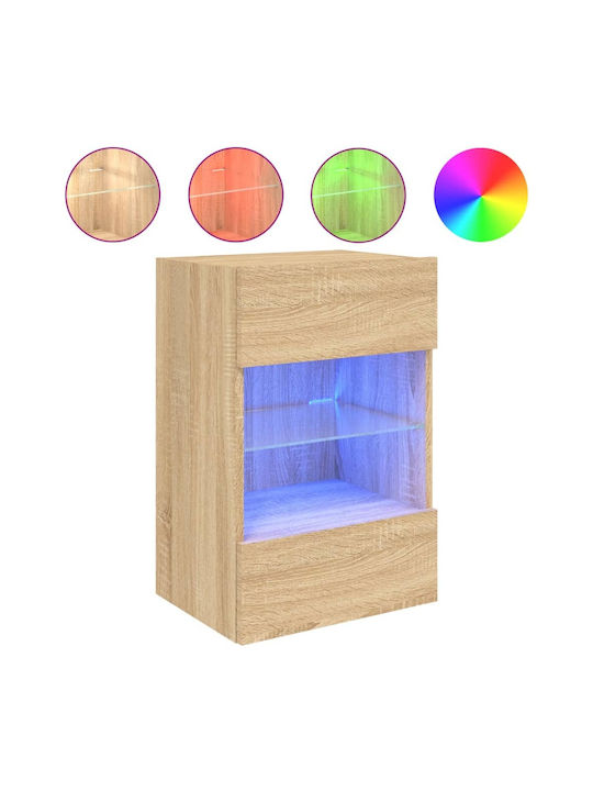 Wall Living Room Display Cabinet made of Particleboard with Glass & Lighting Sonoma Oak 40x30x60.5cm