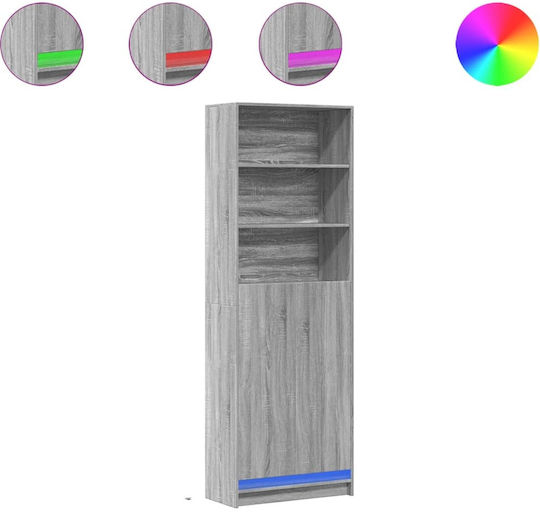 Bodenstehende Wohnzimmer Vitrine aus Spanplatte Grau mit LED-Beleuchtung 69x32,5x200 cm