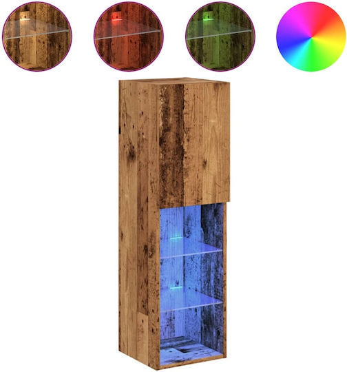 Wall Living Room Display Cabinet made of Particleboard with Glass & Lighting Coffee 30.5x30x102cm
