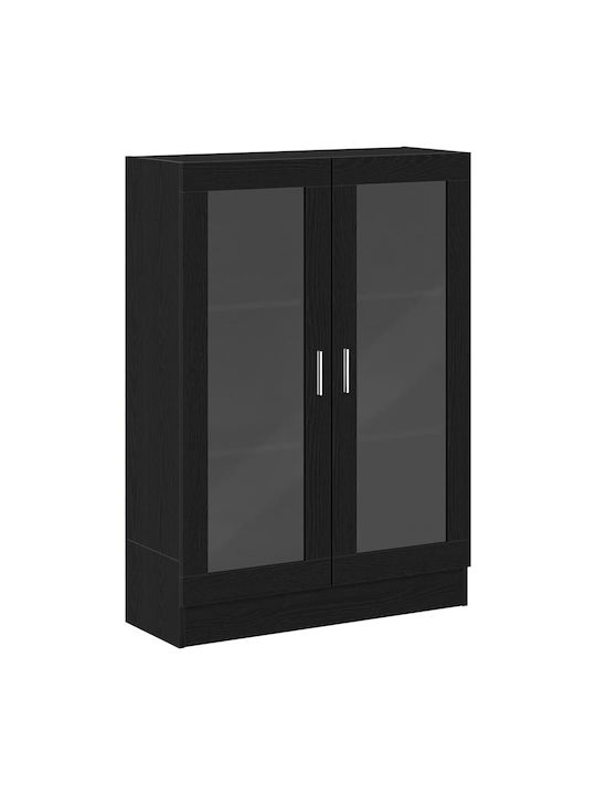 Floor Standing Living Room Display Cabinet made of Particle Board with Windowed Black 82.5x30.5x115cm
