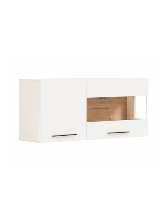 Wall Living Room Display Cabinet made of Wood and Metal with Glass White 120x35x54cm