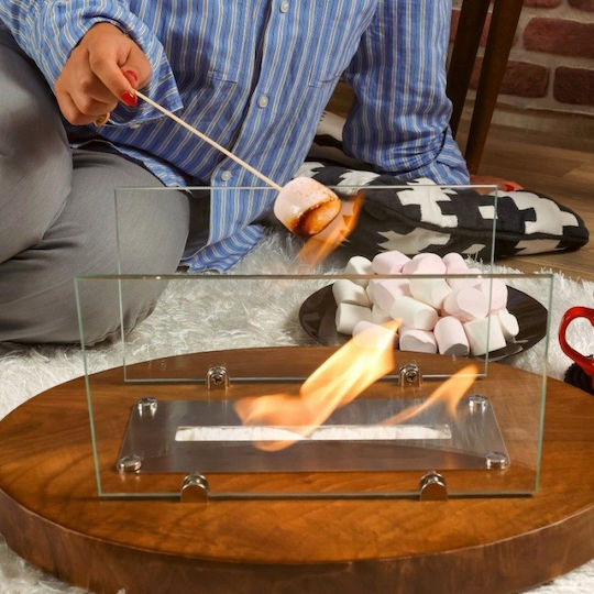 SteweHome Schreibtisch Oval Bioethanol-Kamin Natürliches Eichenholz Luxuriöses Kauri 35×25 Cm