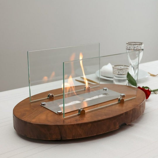 SteweHome Schreibtisch Oval Bioethanol-Kamin Natürliches Eichenholz Luxuriöses Kauri 35×25 Cm