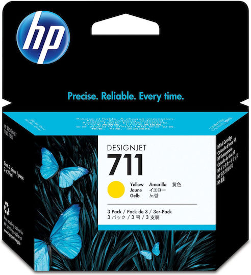 HP 711 Original Pack of 3 InkJet Printer Inks Yellow (CZ136A)
