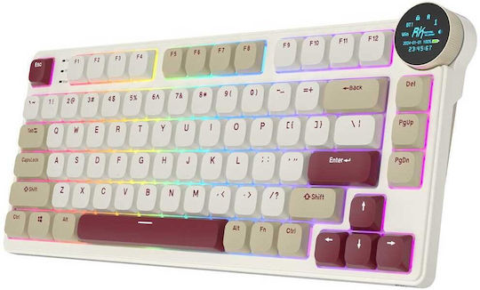 Royal Kludge RK N80 Wireless Gaming Mechanical Keyboard 75% with Custom Brown switches and RGB lighting (English US) Cream/Burgundy