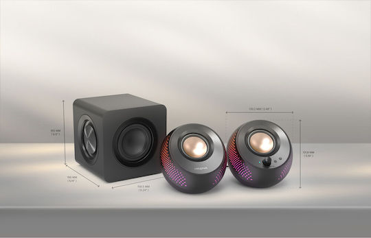 Creative Pebble X Plus Компютърни тонколони 2.1 с RGB осветление и Bluetooth Мощност 30W в Черен цвят