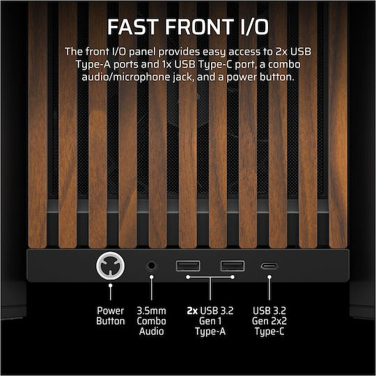 Corsair FRAME 4000D WOOD RS Gaming Midi Tower Computer Case with Side Window Black/Walnut