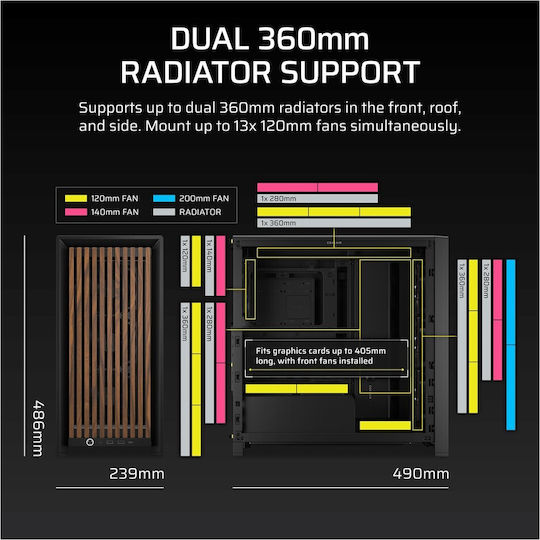 Corsair FRAME 4000D WOOD RS Gaming Midi Tower Computer Case with Side Window Black/Walnut