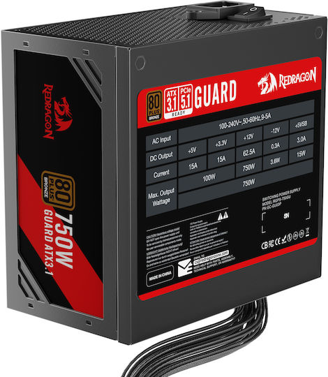 Redragon Guard GC-GU03P 750W Μαύρο Τροφοδοτικό Υπολογιστή Full Wired 80 Plus Bronze