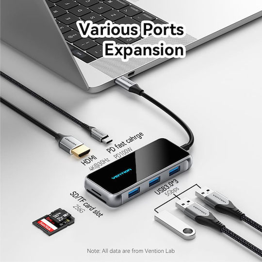 Vention USB Хъб 3 Порта USB 3.2 с Връзка USB-C / USB-A / Ethernet