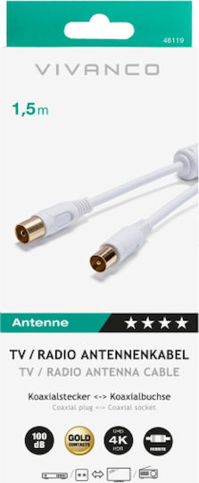 Vivanco Καλώδιο Κεραίας Coax male - Coax female Λευκό 1.5m 1τμχ