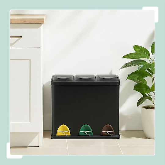 Relaxdays Metallischer Mülleimer mit Pedal Schwarze 24lt