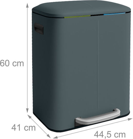 Relaxdays Coș de Reciclare Metalic cu Pedală Gri 40l
