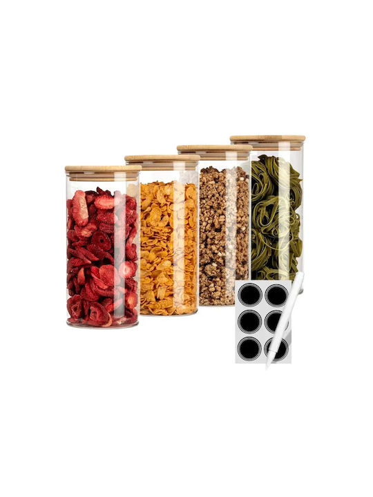 CLASSBACH Set 4 Bucăți Vaze Pentru Paste / Ceai / Cafea Cu Capac Sticlă Transparentă 1500ml 4 Bucăți