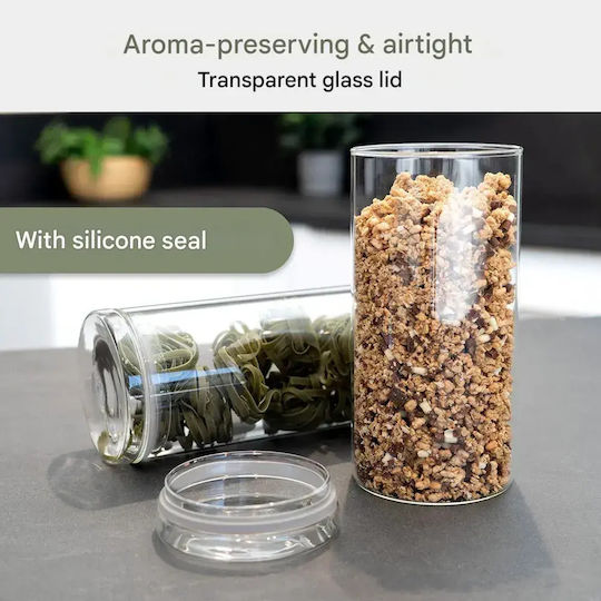 CLASSBACH Set of 4 Pieces Glass Transparent Jars for Pasta Tea Coffee with Lid 1300ml 4 Pieces