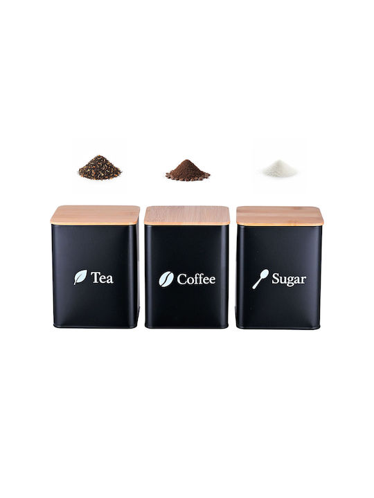 Relaxdays Set 3 Bucăți Vaze pentru Cafea / Zahăr / Ceai cu Capac Lemn Maro 1500ml 3 Bucăți