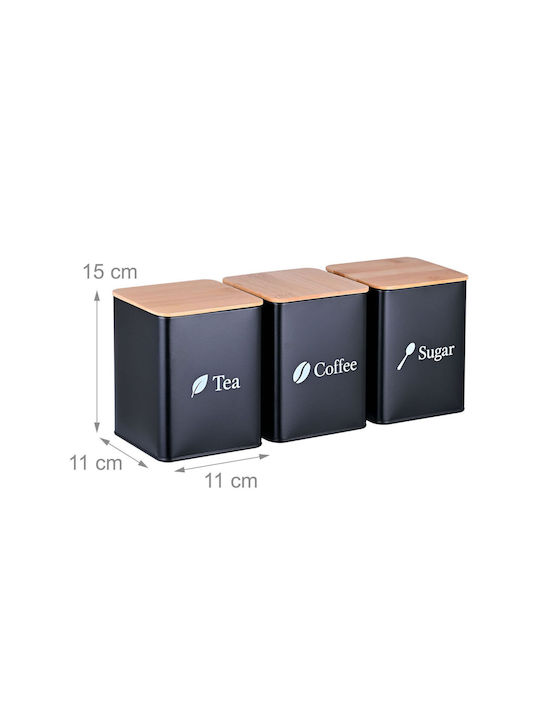 Relaxdays Set 3 Bucăți Vaze pentru Cafea / Zahăr / Ceai cu Capac Lemn Maro 1500ml 3 Bucăți