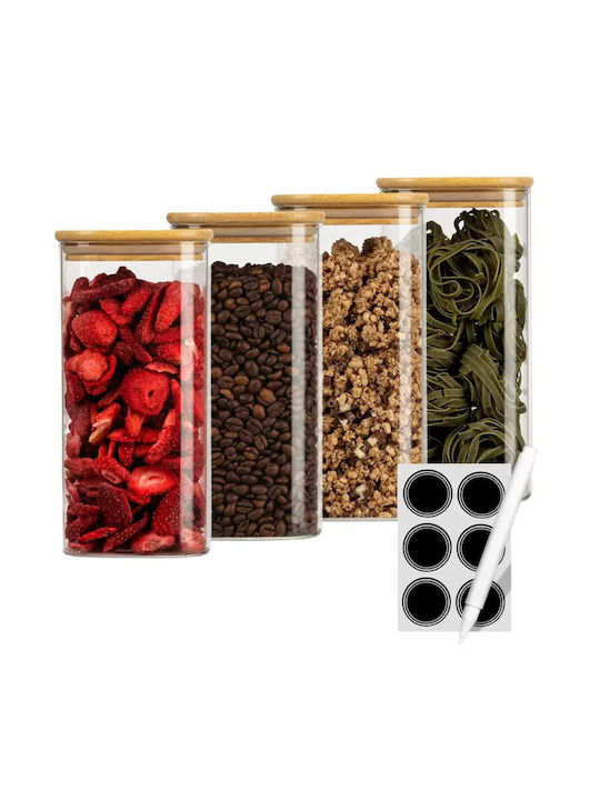 CLASSBACH Set 4 Bucăți Vaze Pentru Paste Ceai Maro Cu Capac Sticlă Transparentă 1600ml 4 Bucăți