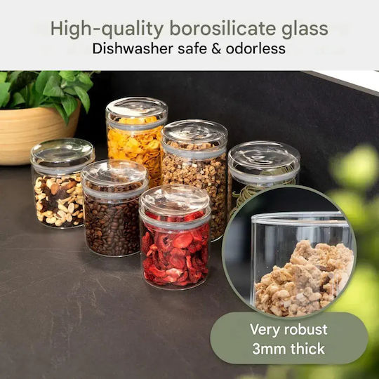 CLASSBACH Set of 6 Glass Transparent Food Jars for Cereals Coffee Pasta Tea with Lid 600ml 6 Pieces