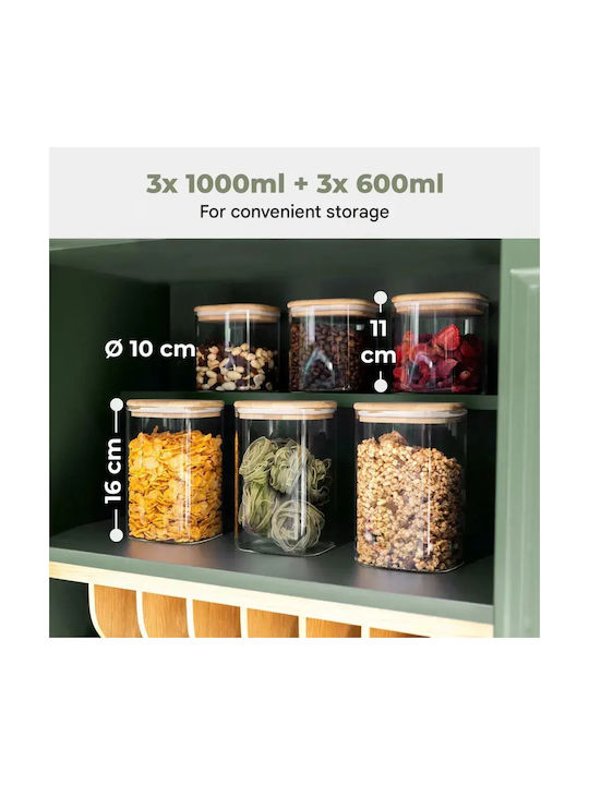 CLASSBACH Set 6 Bucăți Vaze Pentru Paste Ceai Maro Cu Capac Sticlă Transparent 600ml 6 Bucăți