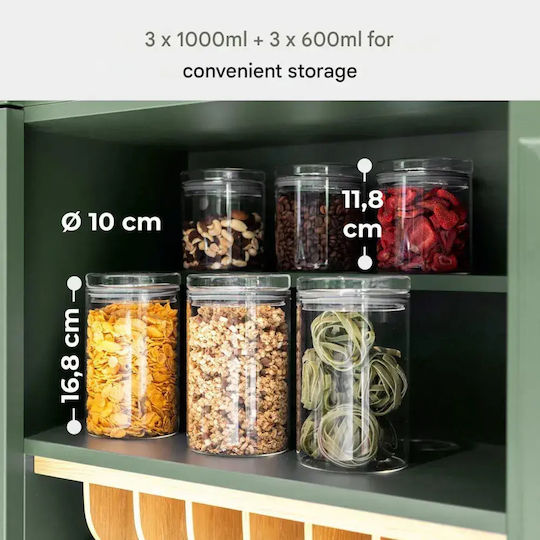 CLASSBACH Set of 6 Glass Transparent Food Jars for Cereals Coffee Pasta Tea with Lid 600ml 6 Pieces