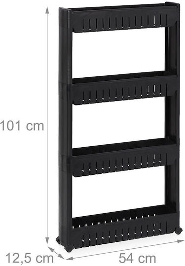 Relaxdays Troleu De Bucătărie Din Plastic Cu 4 Locuri Negru 54x12.5x101cm