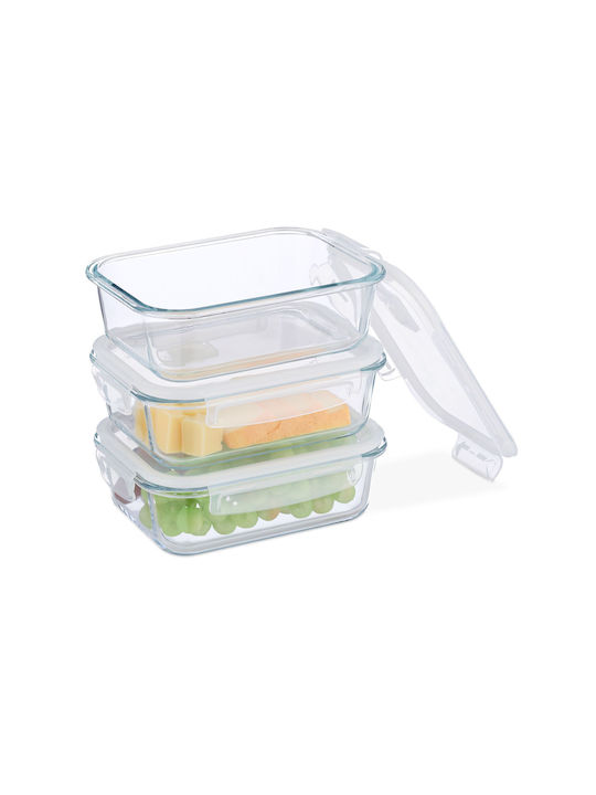 Relaxdays Set Glas-Mittagsboxen Transparent 7x20,5cm 3 Stück