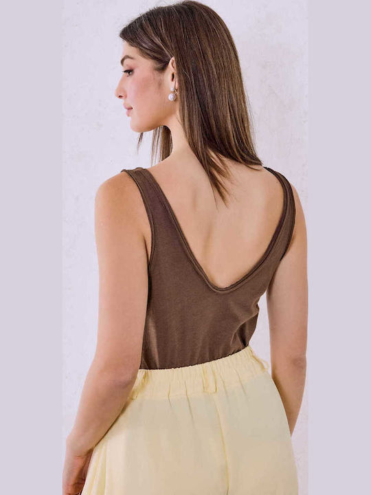 Celestino Top Raw Edges Loose Fit Brown