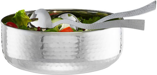 Relaxdays Salatschüssel mit Salatbesteck Inox Silbern 3 Stück