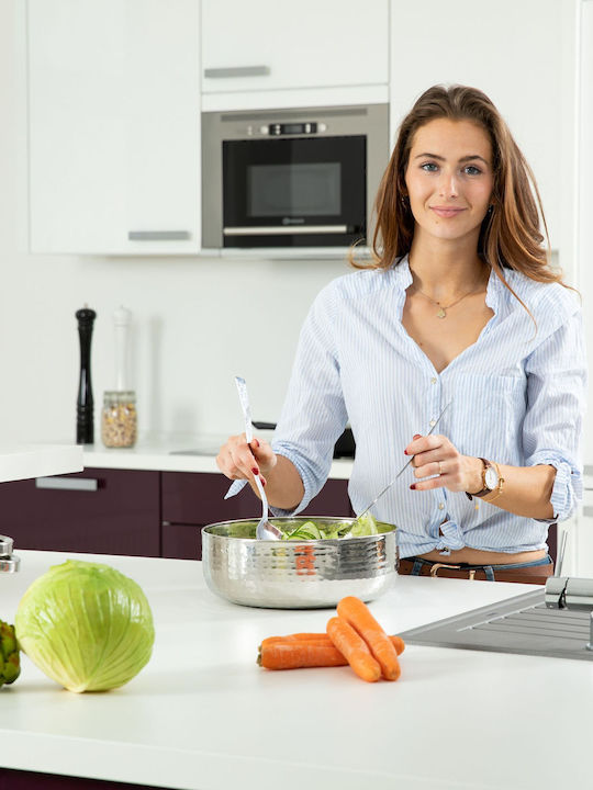 Relaxdays Bol Pentru Salate Cu Linguri Inox Argintiu 3 Bucăți