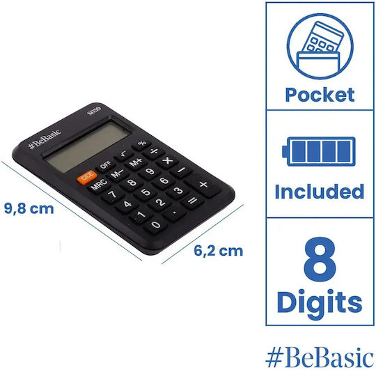 Calculator Bebasic Battery 8 Digits Black 6.0 x 10.0cm S059