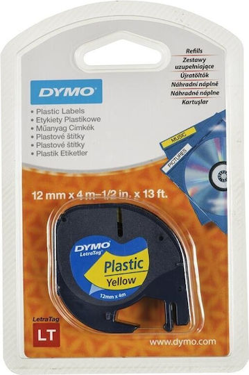 Dymo LetraTag Label Maker Tape 4m x 12mm in Yellow Colour Compatible with Dymo LetraTag/LT Casio XR EZ-Label