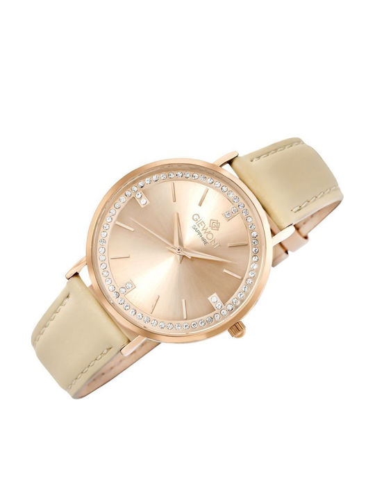 Giewont Womens Battery Watch With Pink Gold Leather Strap