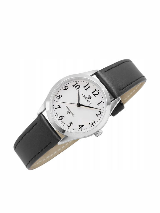 Perfect Γυναικείο Ρολόι 34mm Μπαταρίας με Μαύρο Δερμάτινο Λουράκι