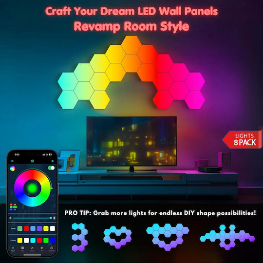 Qova Smart Dekoratives Tischlampen LED RGBIC Sechseck 8τμχ