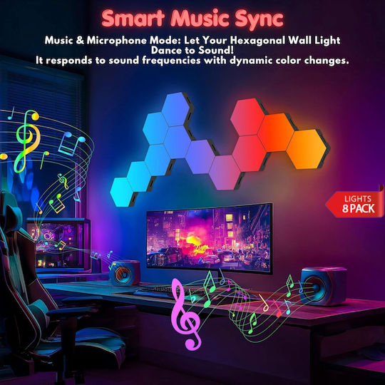 Qova Smart Dekoratives Tischlampen LED RGBIC Sechseck 8τμχ