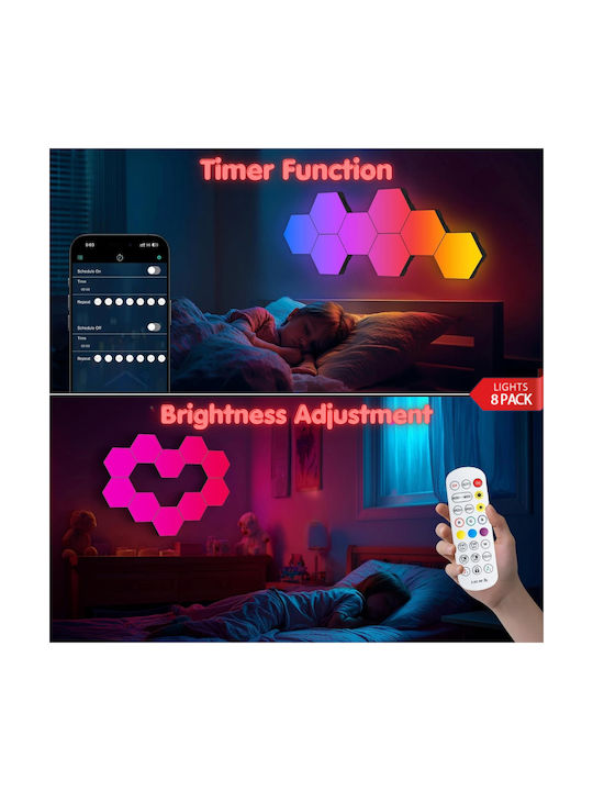 Qova Smart Dekoratives Tischlampen LED RGBIC Sechseck 8τμχ