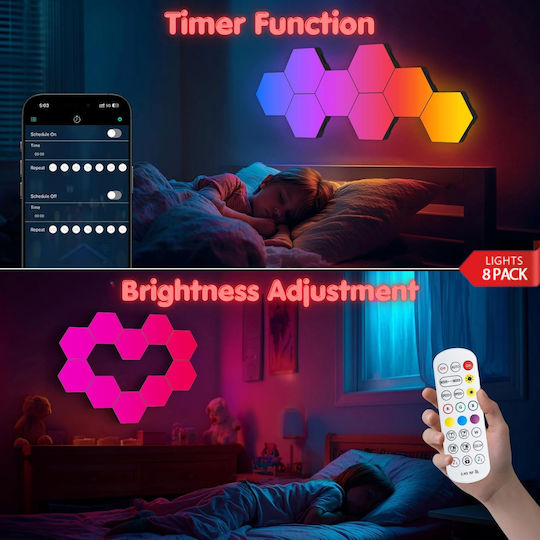 Qova Smart Dekoratives Tischlampen LED RGBIC Sechseck 8τμχ
