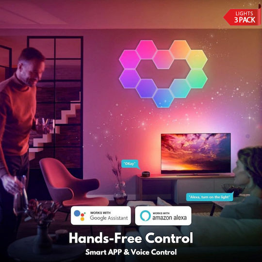 Qova Smart Lămpi Decorative Pentru Masă LED RGBIC Hexagon 3 Buc