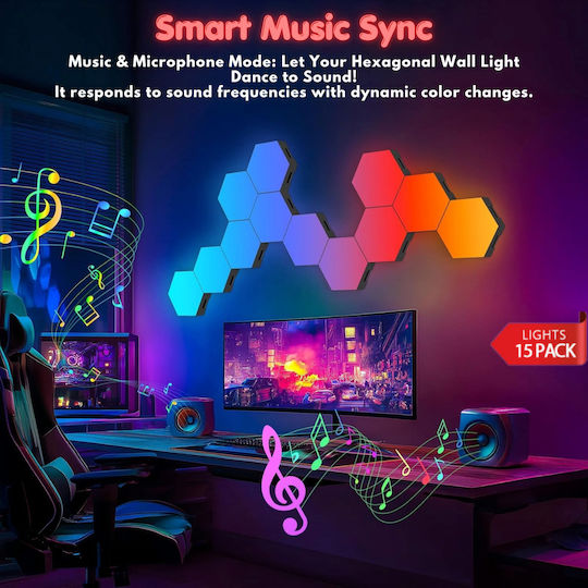 Qova Smart Dekoratives Tischlampen LED RGBIC Sechseck 15τμχ