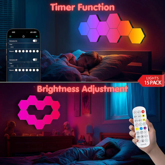 Qova Smart Dekoratives Tischlampen LED RGBIC Sechseck 15τμχ