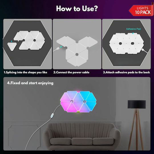 Qova Lampa Decorativă Inteligentă LED RGBIC 10 Buc 12,8x2,8 cm