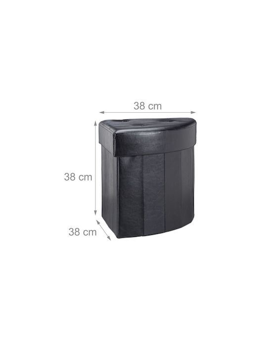 Taburet Camera De Zi Cu Spațiu De Depozitare Piele Negru 38x38x38cm