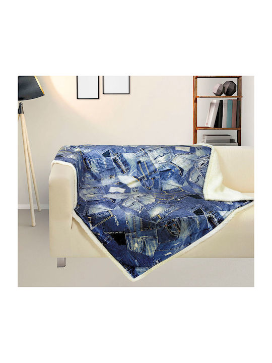 Das Home Line 370 Κουβέρτα Sherpa Καναπέ 130x160εκ. Μπλε