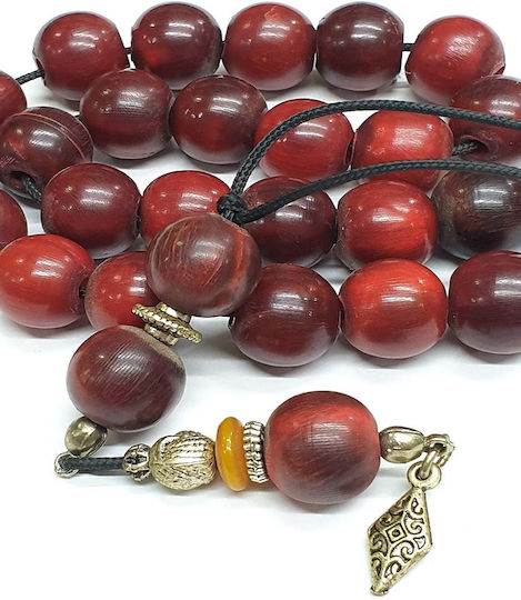 Roloi Komboloi Worry Beads with 25 Beads Made of Horn Length 34cm Burgundy