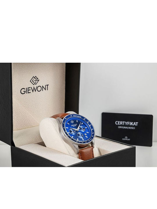 Men's Watch 22mm Battery Chronograph with Brown Leather Strap