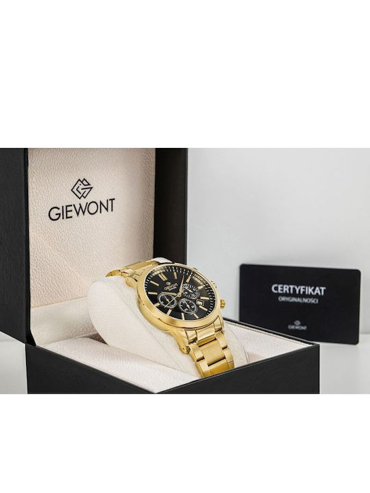 Giewont Herrenuhr 44mm Chronograph Batterie mit Gold Metall-Armband
